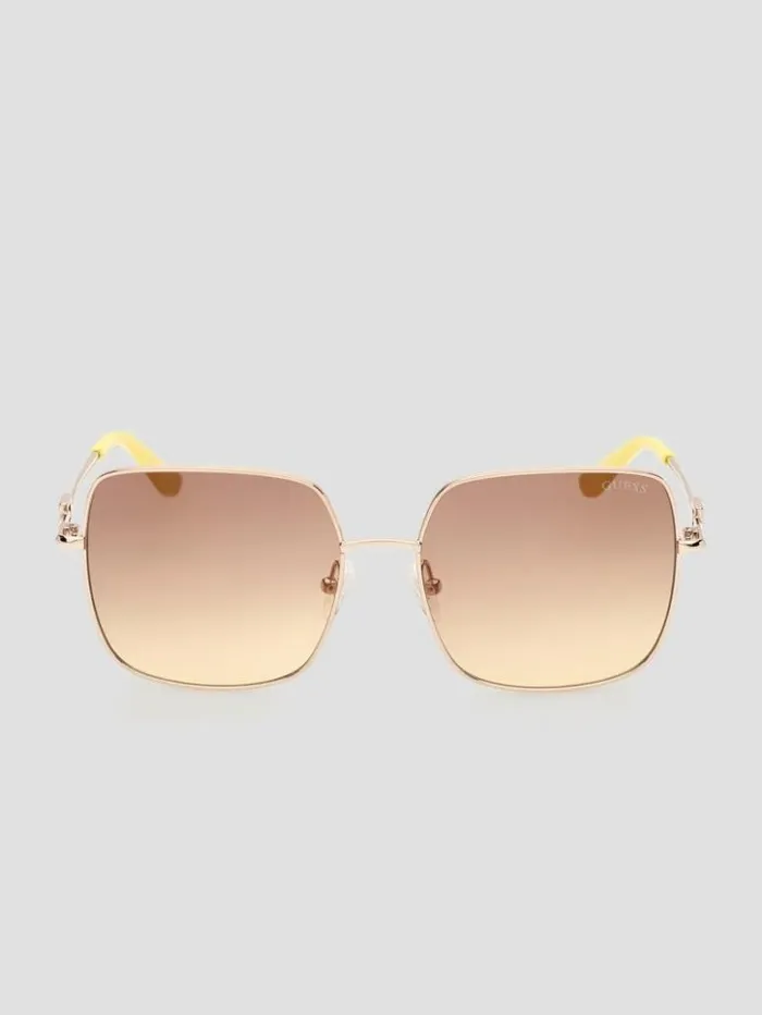 Women GUESS Sunglasses Oversized Square G Metal Sunglasses Tortoise