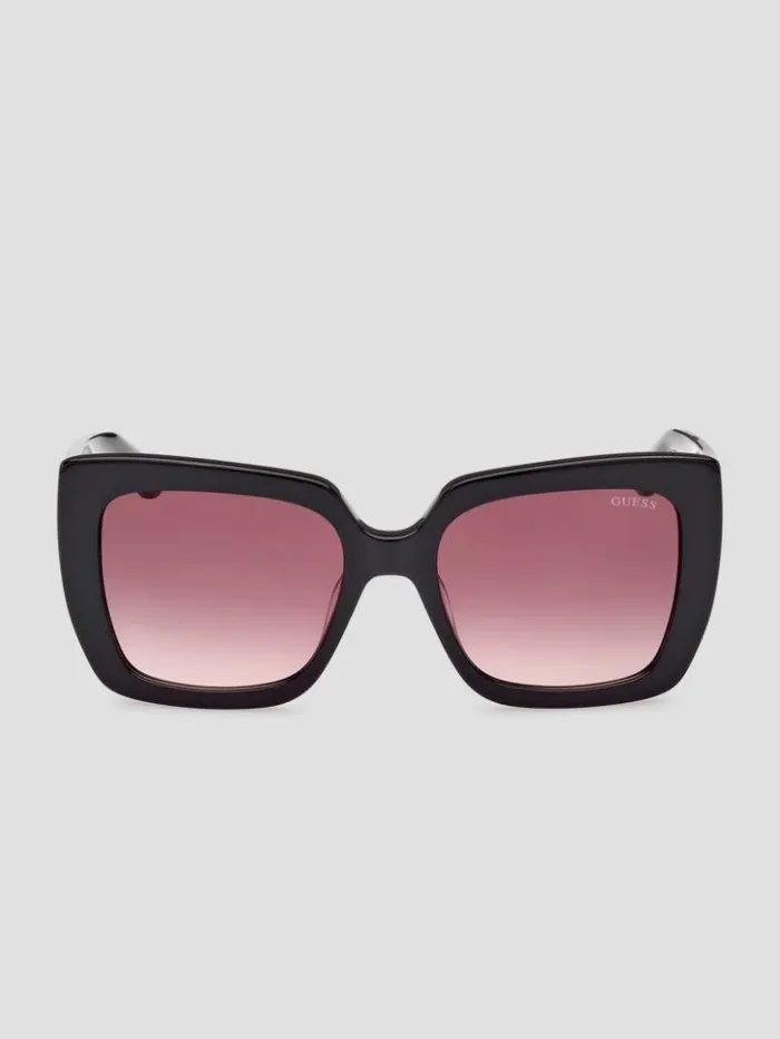 Women GUESS Sunglasses Square Logo Print Plastic Sunglasses Black