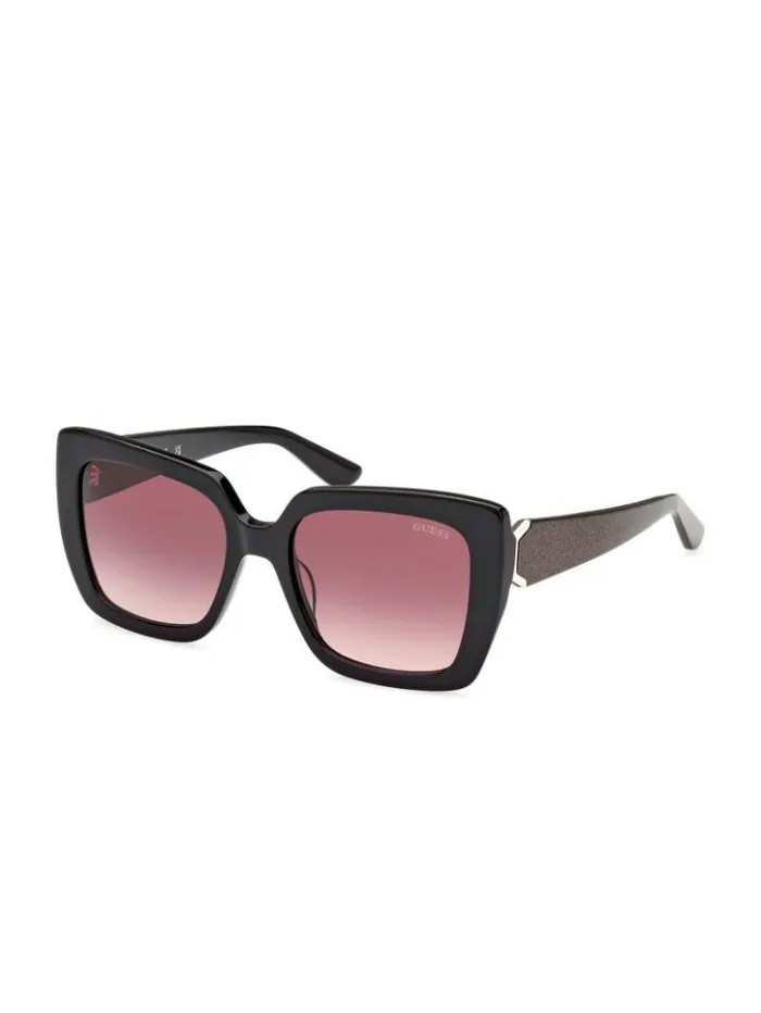 Women GUESS Sunglasses Square Logo Print Plastic Sunglasses Black