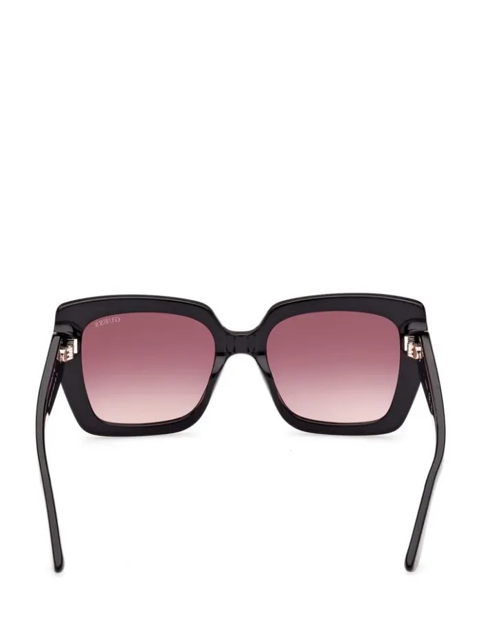 Women GUESS Sunglasses Square Logo Print Plastic Sunglasses Black