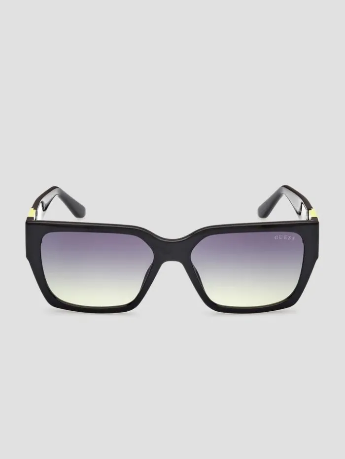 Women GUESS Sunglasses Square Sunglasses And Fabric Chain Set Black