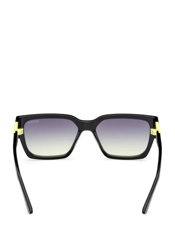 Women GUESS Sunglasses Square Sunglasses And Fabric Chain Set Black