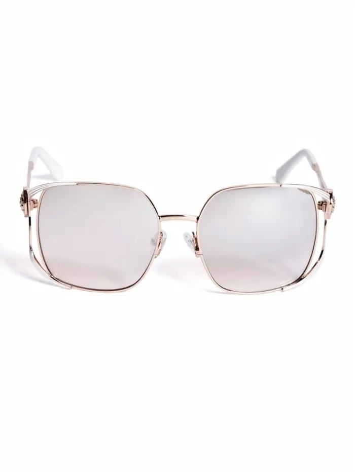 Women GUESS Sunglasses Vera Square Metal Sunglasses Blush