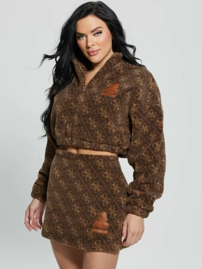 Women GUESS Sweaters and Knits Bunny Patch Sherpa Fleece Zip Jacket 4g Macro Dark Brown Women GUESS Sweaters and Knits Bunny Patch Sherpa Fleece Zip Jacket 4g Macro Dark Brown
