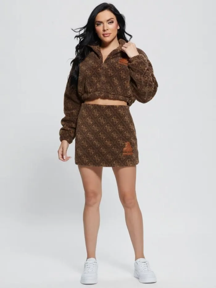 Women GUESS Sweaters and Knits Bunny Patch Sherpa Fleece Zip Jacket 4g Macro Dark Brown Women GUESS Sweaters and Knits Bunny Patch Sherpa Fleece Zip Jacket 4g Macro Dark Brown