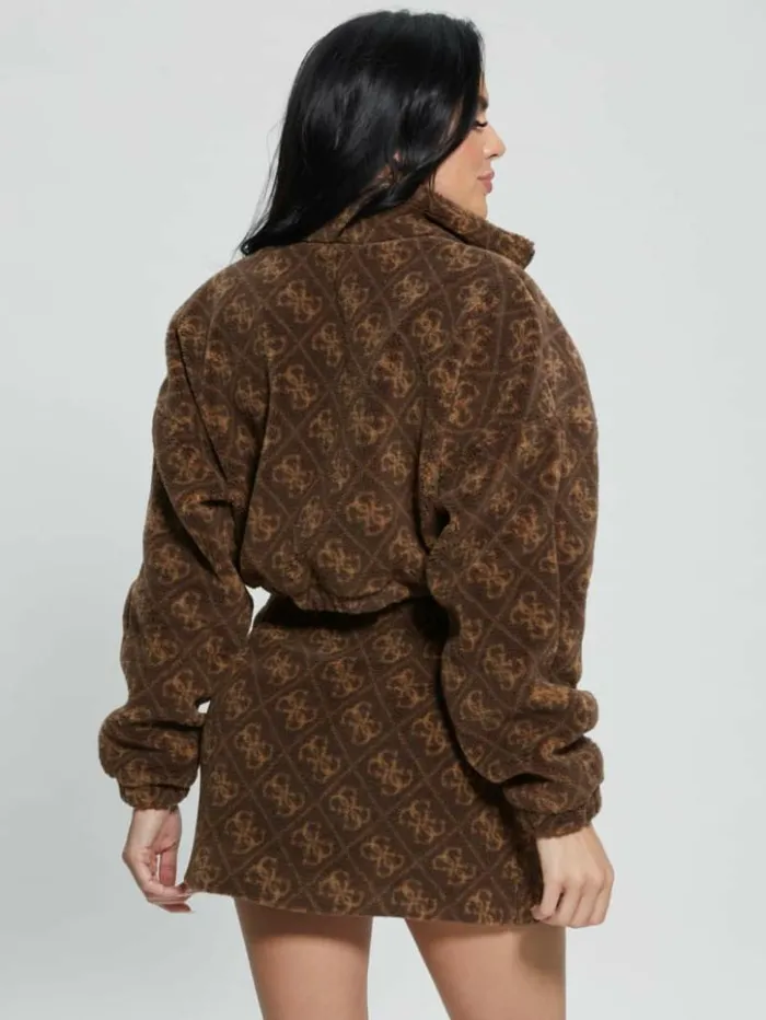 Women GUESS Sweaters and Knits Bunny Patch Sherpa Fleece Zip Jacket 4g Macro Dark Brown Women GUESS Sweaters and Knits Bunny Patch Sherpa Fleece Zip Jacket 4g Macro Dark Brown