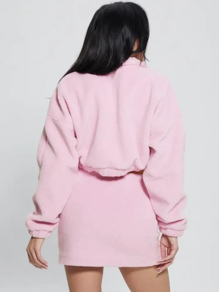 Women GUESS Sweaters and Knits Bunny Patch Sherpa Fleece Zip Jacket Spring Flower Pink Women GUESS Sweaters and Knits Bunny Patch Sherpa Fleece Zip Jacket Spring Flower Pink