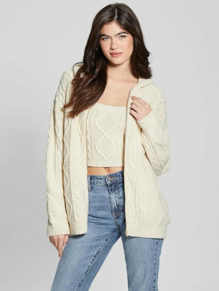 Women GUESS Sweaters and Knits Chiba FullZip Sweater Pearl Oyster