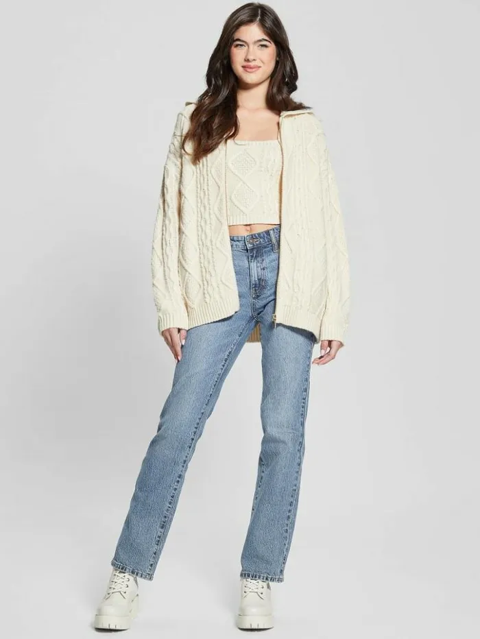 Women GUESS Sweaters and Knits Chiba FullZip Sweater Pearl Oyster
