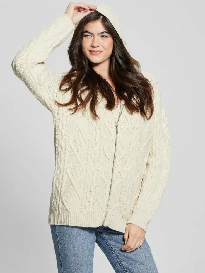 Women GUESS Sweaters and Knits Chiba FullZip Sweater Pearl Oyster