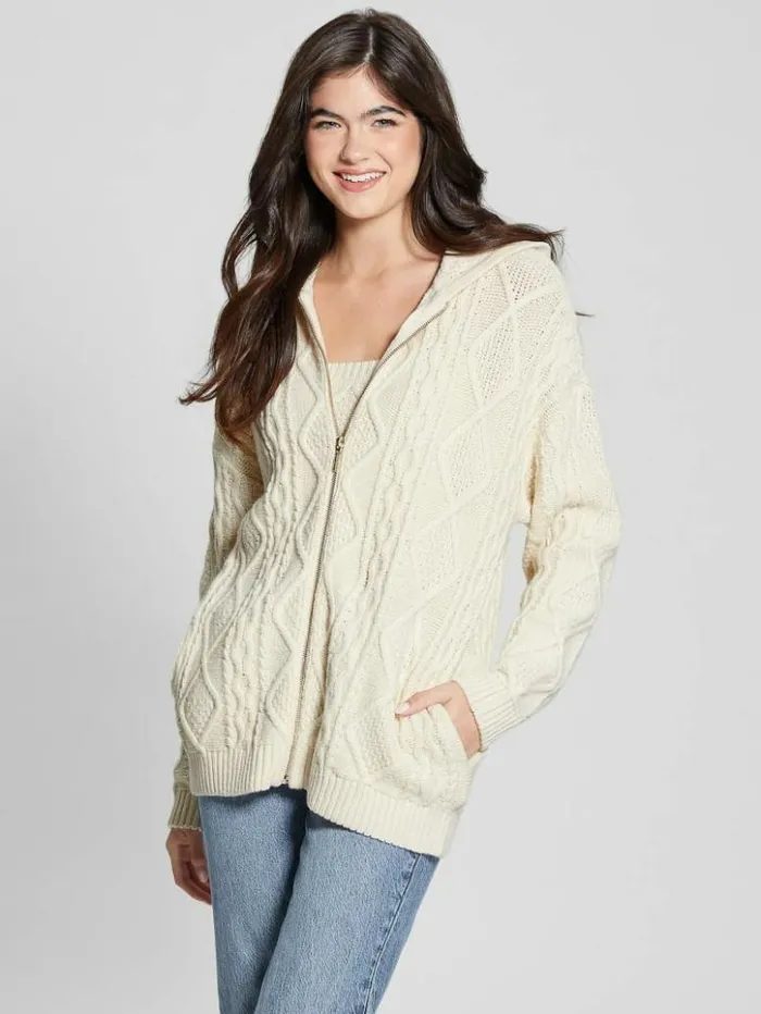 Women GUESS Sweaters and Knits Chiba FullZip Sweater Pearl Oyster