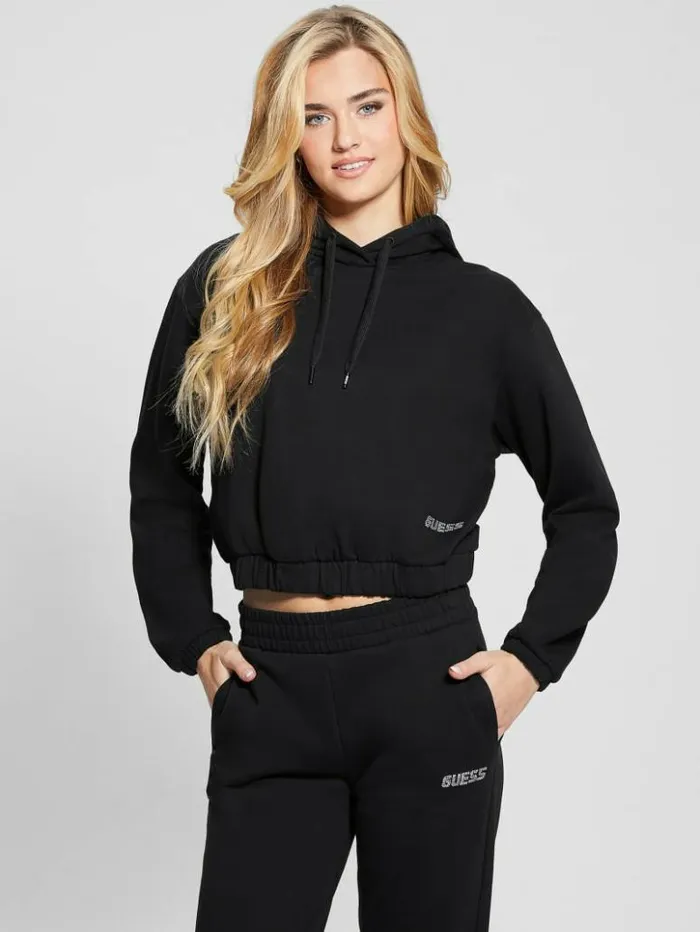 Women GUESS Sweaters and Knits Eleanora Cropped Hoodie Black