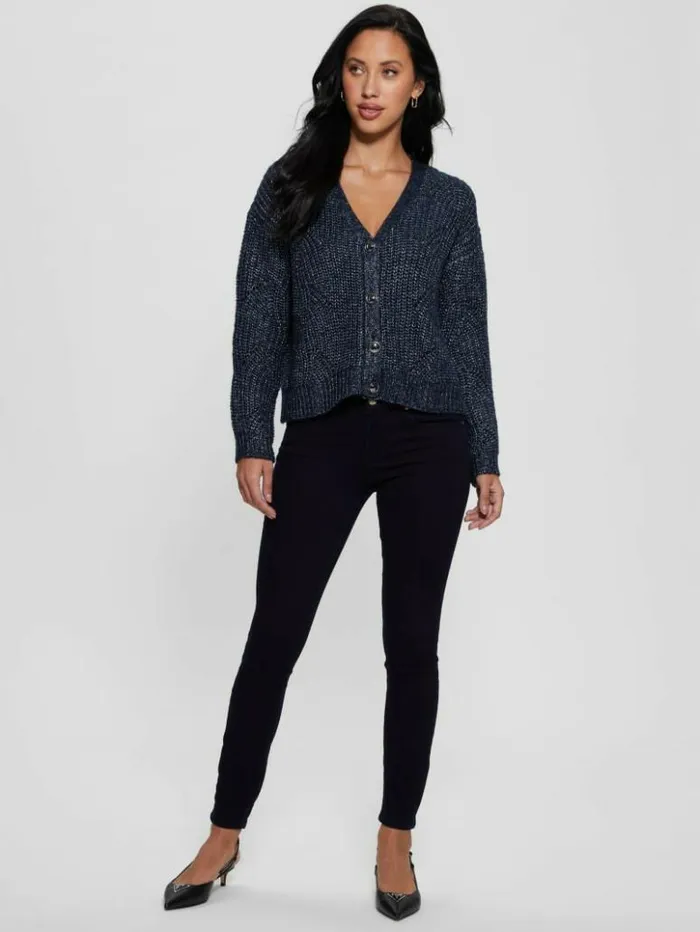 Women GUESS Sweaters and Knits Melanie Cardigan Sweater Blackened Blue Lurex Women GUESS Sweaters and Knits Melanie Cardigan Sweater Blackened Blue Lurex