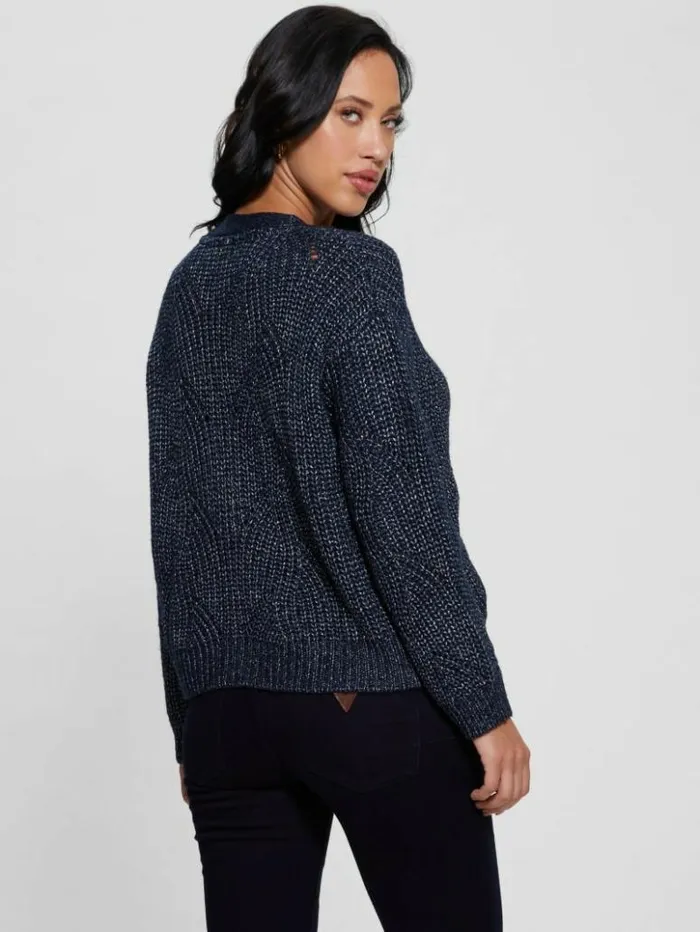 Women GUESS Sweaters and Knits Melanie Cardigan Sweater Blackened Blue Lurex Women GUESS Sweaters and Knits Melanie Cardigan Sweater Blackened Blue Lurex