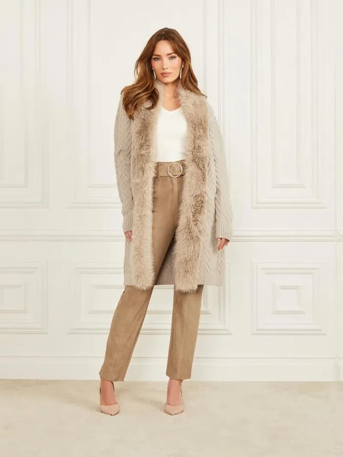 Women GUESS Sweaters and Knits Paula FauxFur Long Cardigan Sweater Fawn Taupe Women GUESS Sweaters and Knits Paula FauxFur Long Cardigan Sweater Fawn Taupe