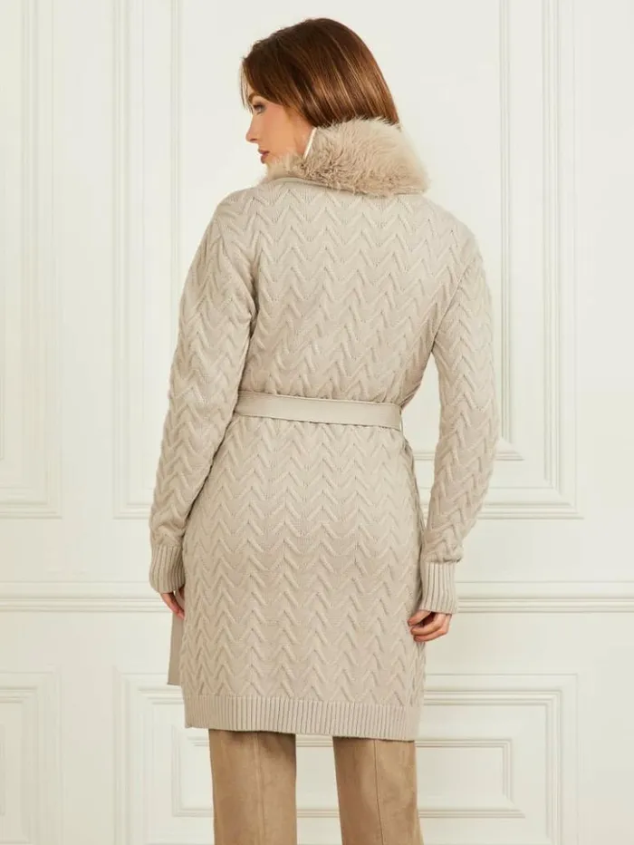 Women GUESS Sweaters and Knits Paula FauxFur Long Cardigan Sweater Fawn Taupe Women GUESS Sweaters and Knits Paula FauxFur Long Cardigan Sweater Fawn Taupe
