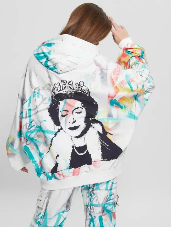 Women GUESS Sweaters and Knits Queen Graphic Hoodie Street Art Print