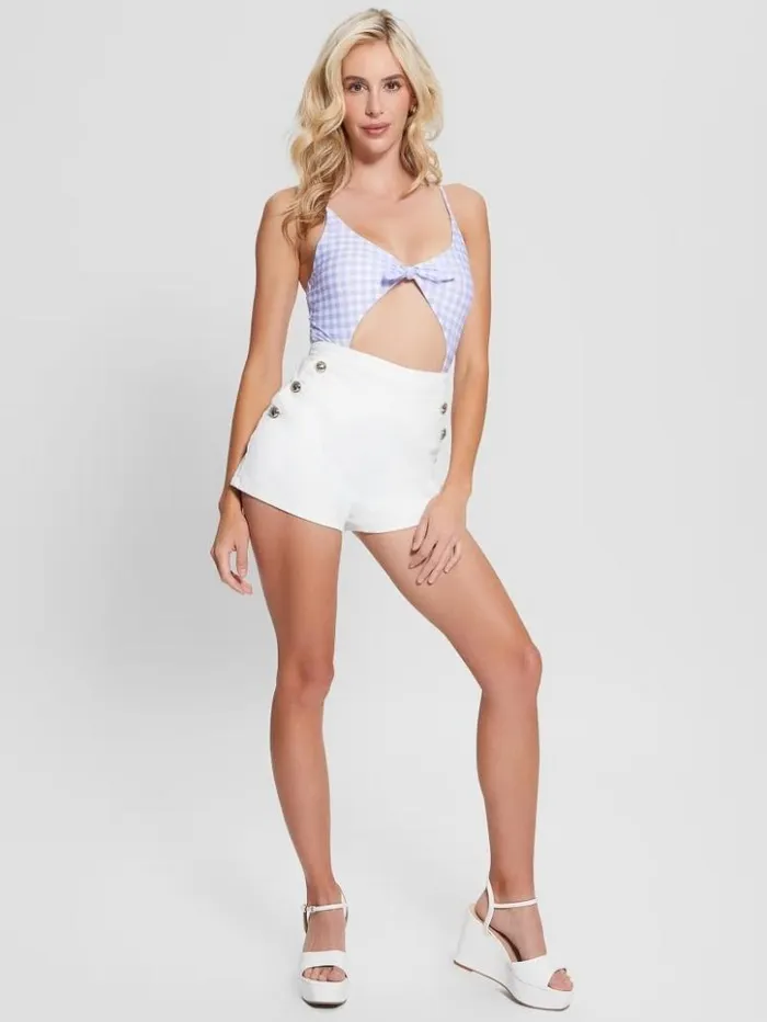 Women GUESS Swimwear Eco Gingham OnePiece Swimsuit Small White Lavander Vich Women GUESS Swimwear Eco Gingham OnePiece Swimsuit Small White Lavander Vich