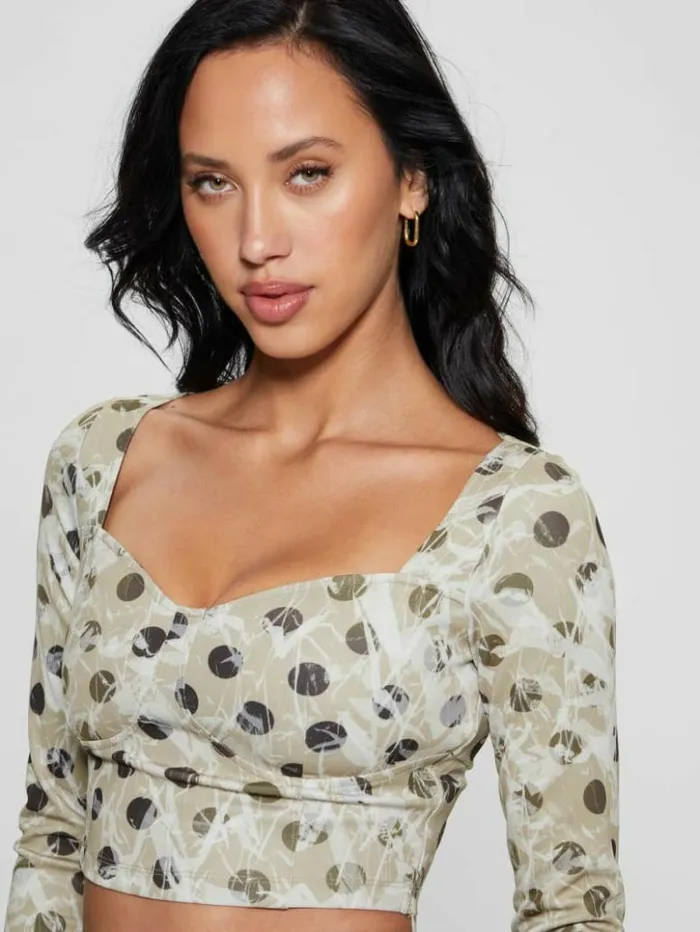 Women GUESS Tops Amy Crop Top Sandy Polka Dots