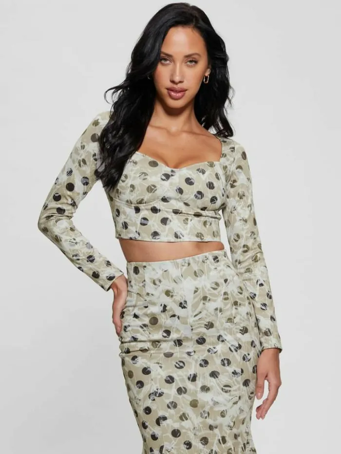 Women GUESS Tops Amy Crop Top Sandy Polka Dots
