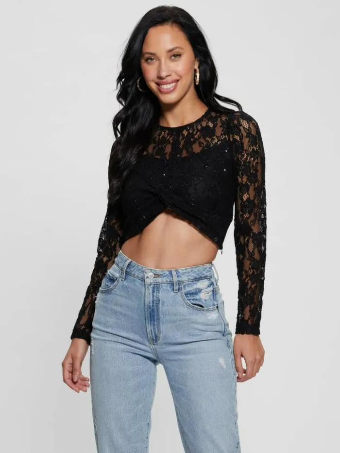 Women GUESS Tops Ariel Lace Top Black