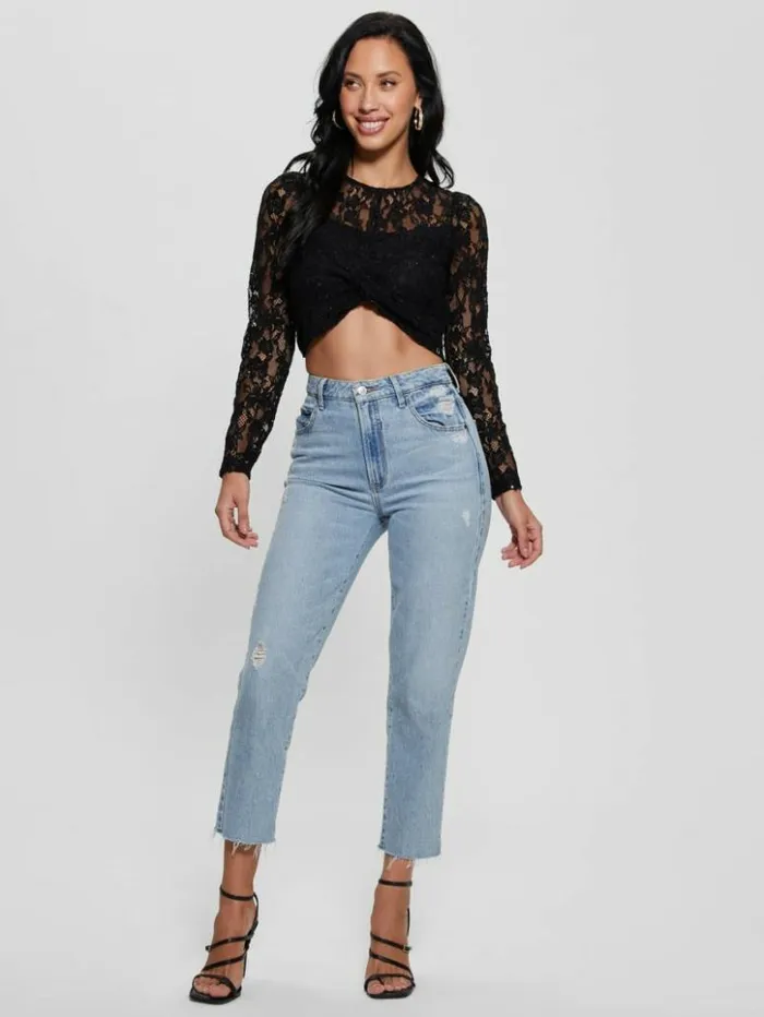 Women GUESS Tops Ariel Lace Top Black