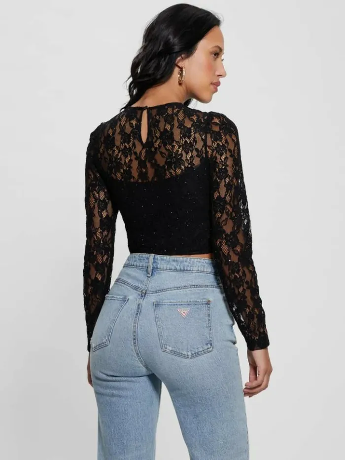 Women GUESS Tops Ariel Lace Top Black