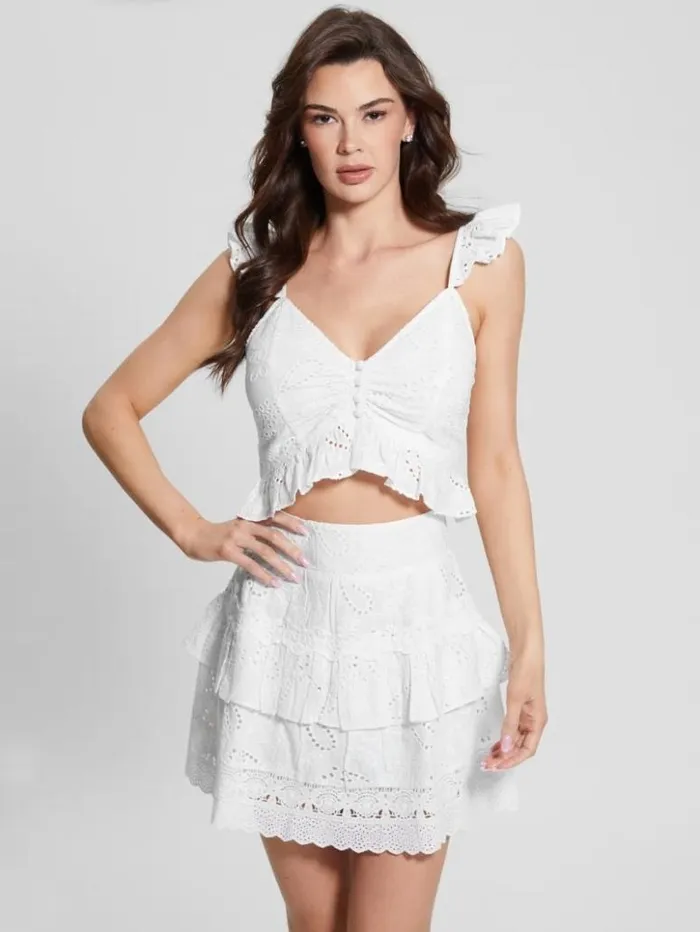 Women GUESS Tops Arielle Eyelet Top Pure White