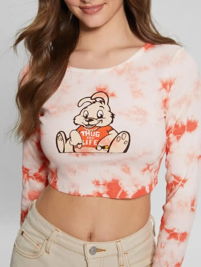 Women GUESS Tops Bunny Graphic TieDye Top Hello Peach Multi