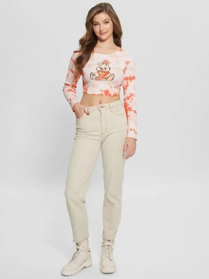 Women GUESS Tops Bunny Graphic TieDye Top Hello Peach Multi