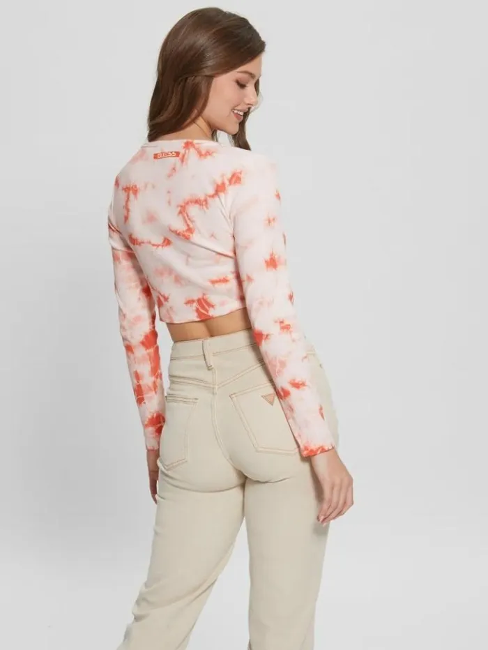 Women GUESS Tops Bunny Graphic TieDye Top Hello Peach Multi