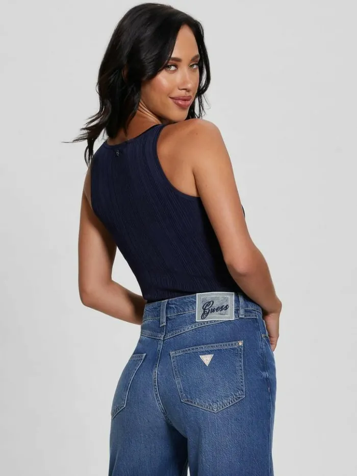 Women GUESS Tops Casie Lustrous Knit Tank Blackened Blue