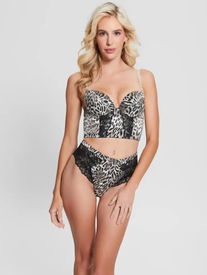 Women GUESS Tops Destiny Padded Bustier Bra Abstract Leopard Small