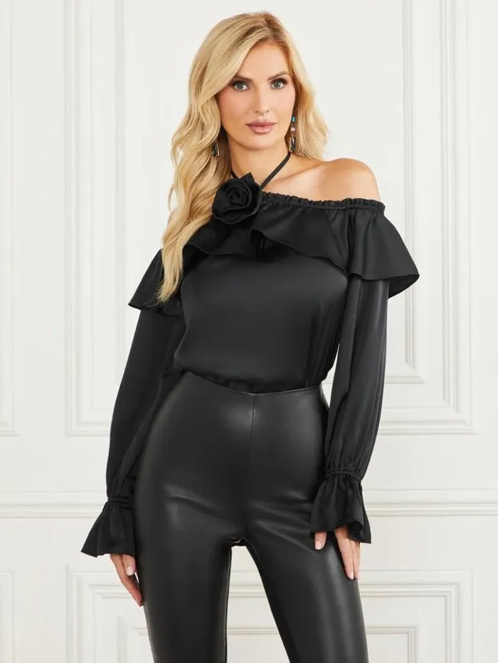 Women GUESS Tops Dixie Satin Blouse Black