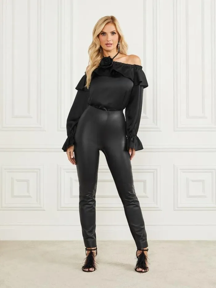 Women GUESS Tops Dixie Satin Blouse Black
