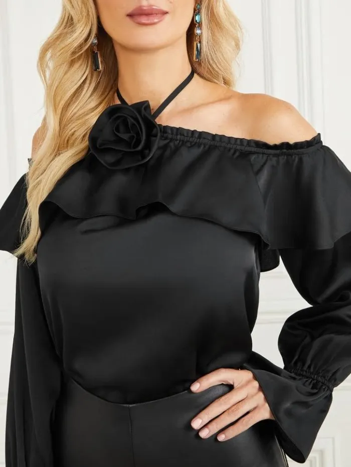 Women GUESS Tops Dixie Satin Blouse Black