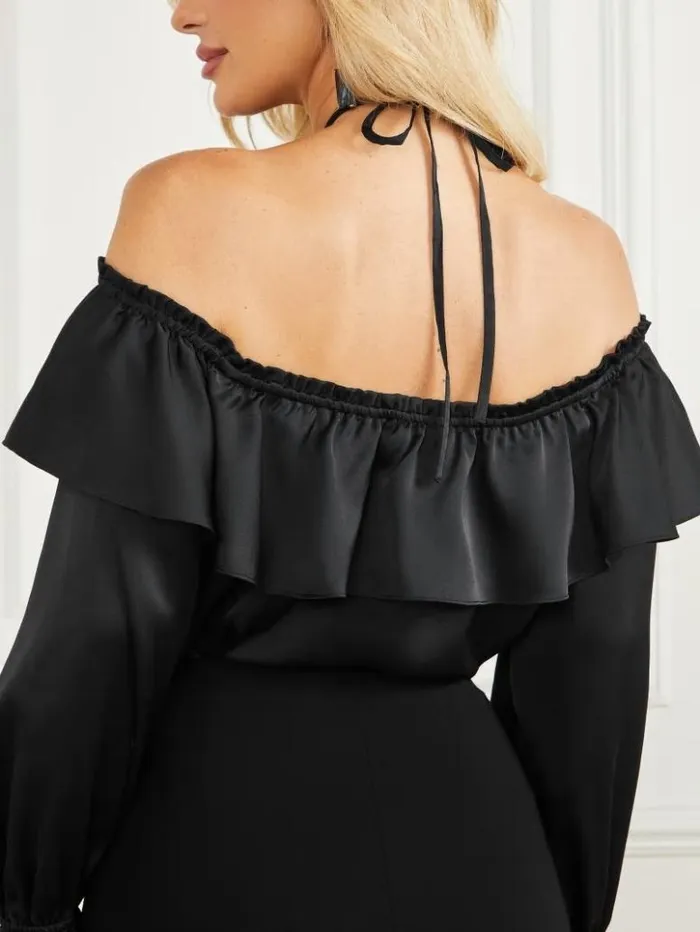 Women GUESS Tops Dixie Satin Blouse Black