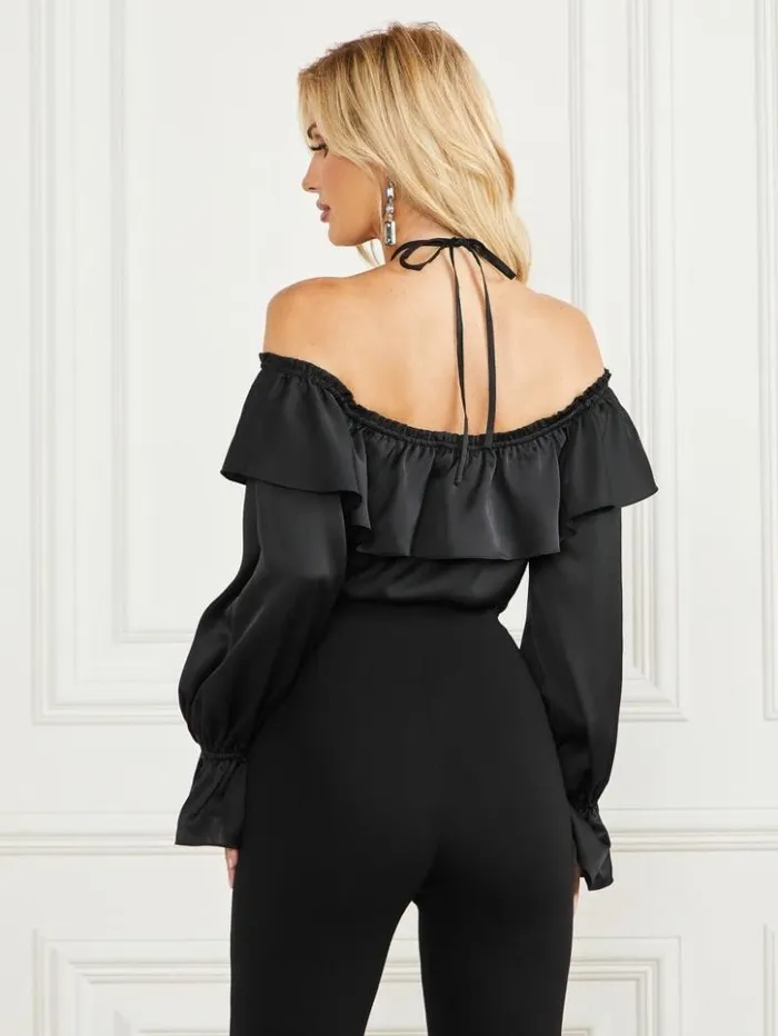 Women GUESS Tops Dixie Satin Blouse Black