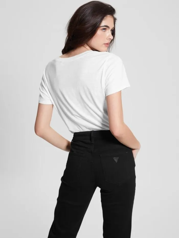 Women GUESS Tops Eco 1981 Crystal Logo Tee Pure White