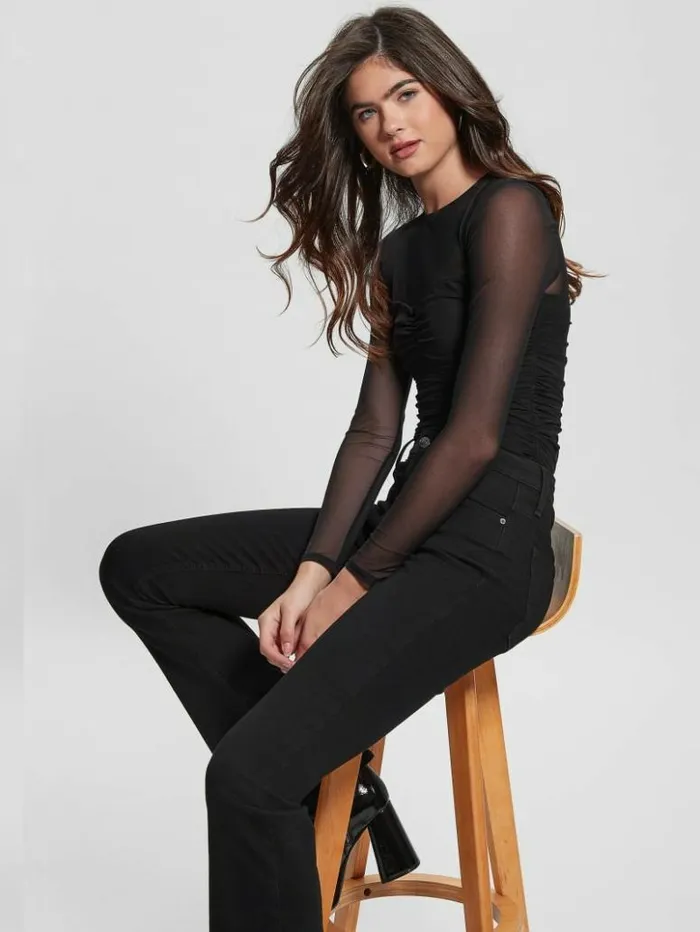 Women GUESS Tops Eco Brianne Mesh Bodysuit Black