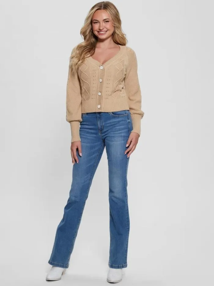 Women GUESS Tops Eco Brielle Cardigan Sweater Foamy Taupe