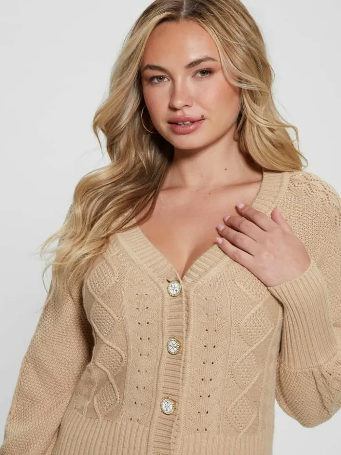 Women GUESS Tops Eco Brielle Cardigan Sweater Foamy Taupe