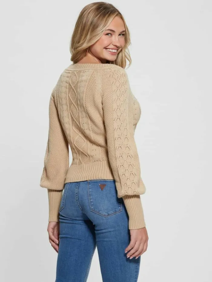 Women GUESS Tops Eco Brielle Cardigan Sweater Foamy Taupe