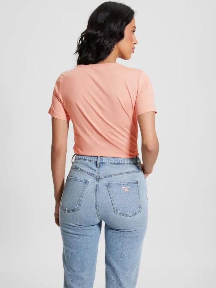 Women GUESS Tops Eco Crewneck Rhinestone Logo Tee Powder Rose