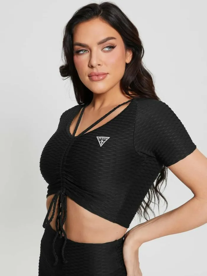 Women GUESS Tops Eco Delma Active Crop Top Black