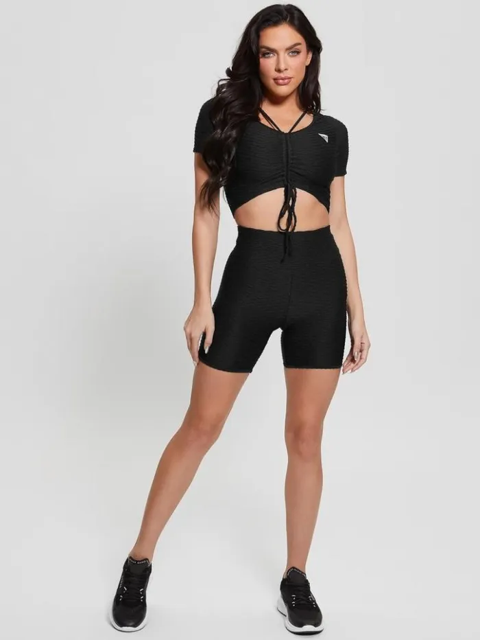 Women GUESS Tops Eco Delma Active Crop Top Black
