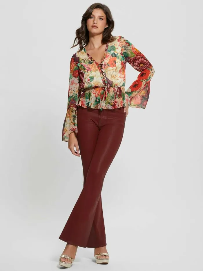 Women GUESS Tops Eco Demi LaceUp Top Peony Animal Print