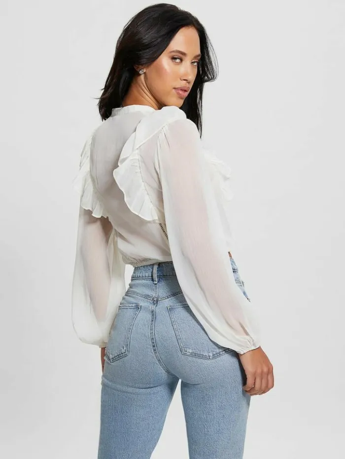Women GUESS Tops Eco Dionne Chiffon TieFront Top Dove White
