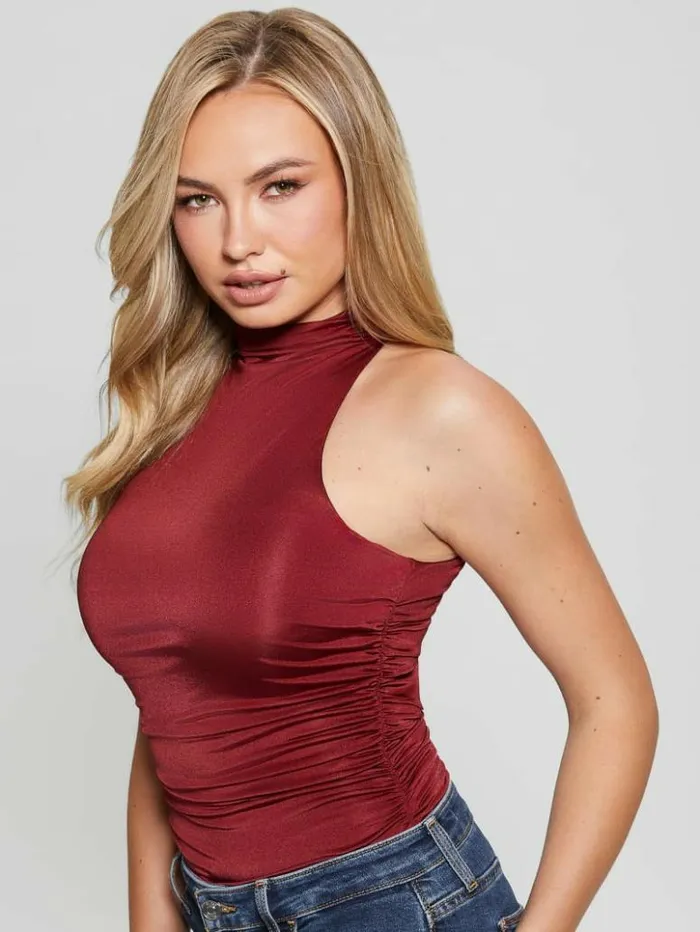 Women GUESS Tops Eco Draped Maeve Top Tahiti Red