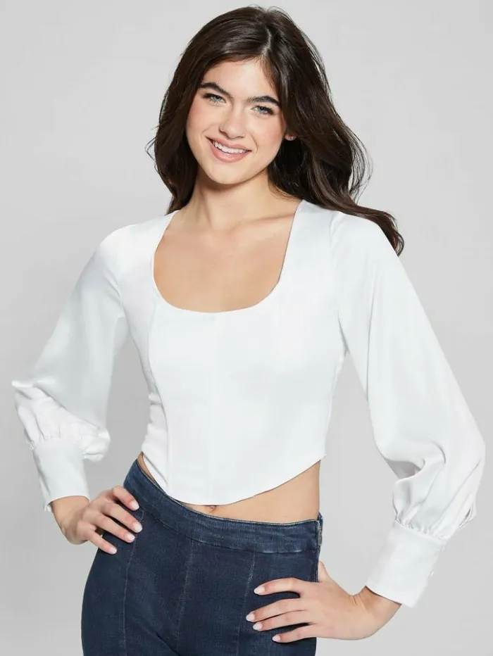 Women GUESS Tops Eco Isabel Corset Top Pure White